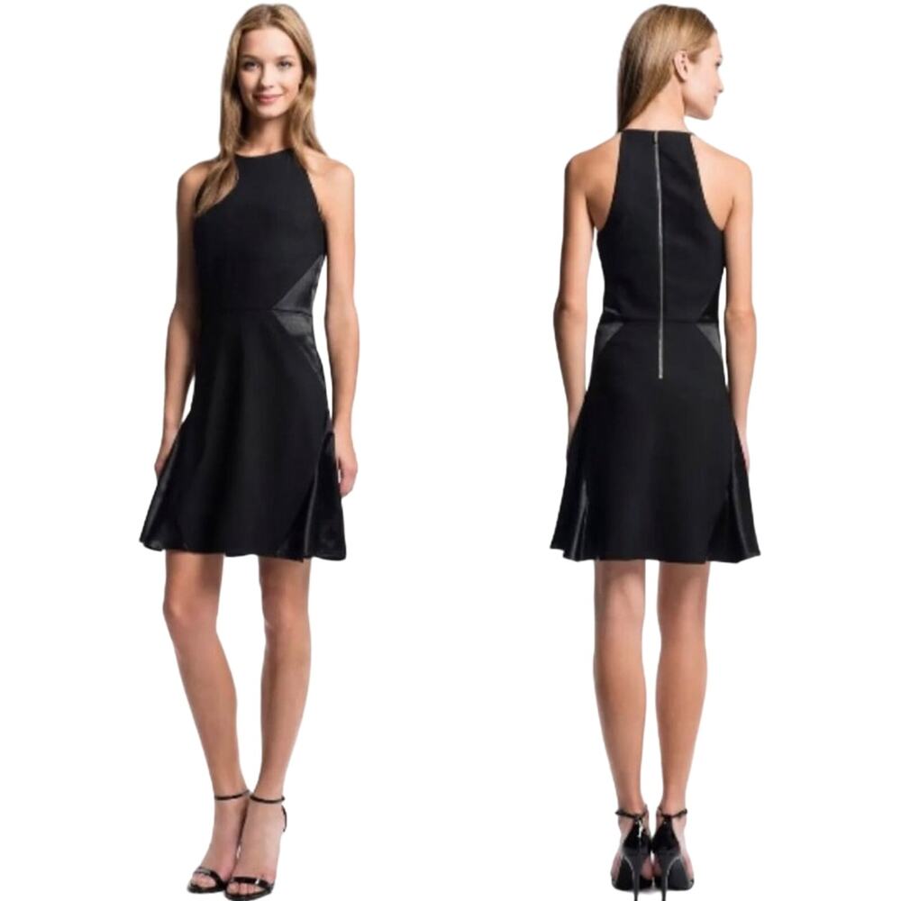 1 State Black Satin Inset Fit & Flare Dress Size XS